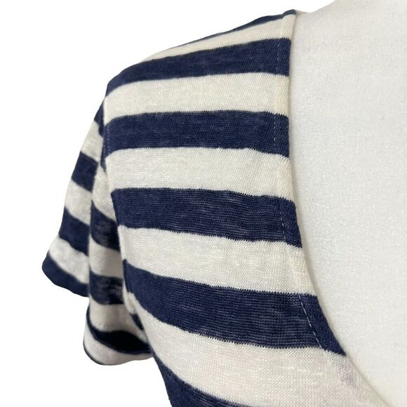 THEORY Navy & White Striped Small Nautical Karelo Soft Linen Petite Shirt Dress - Picture 13 of 16